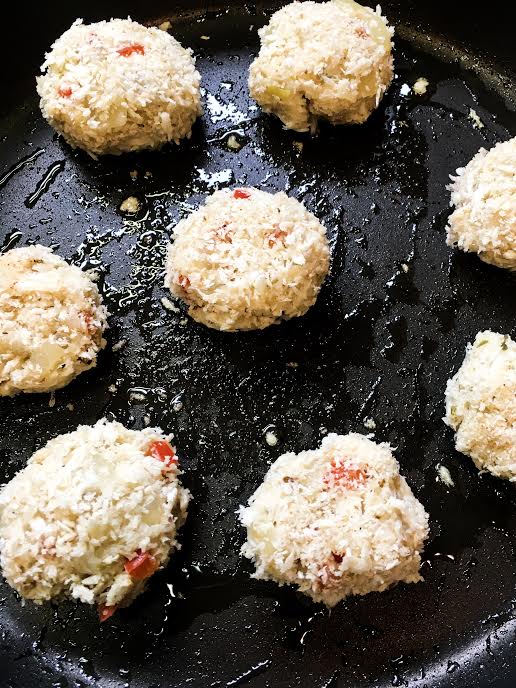 Sauteeing mini crab cakes