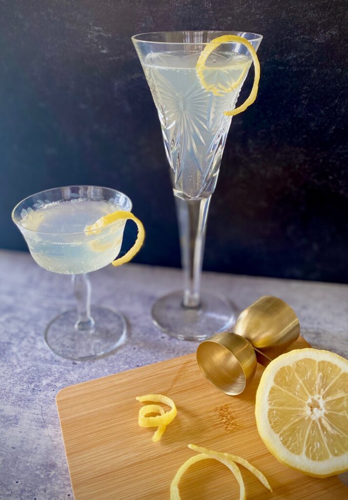 1 tall 1 short glass of champagne cocktails