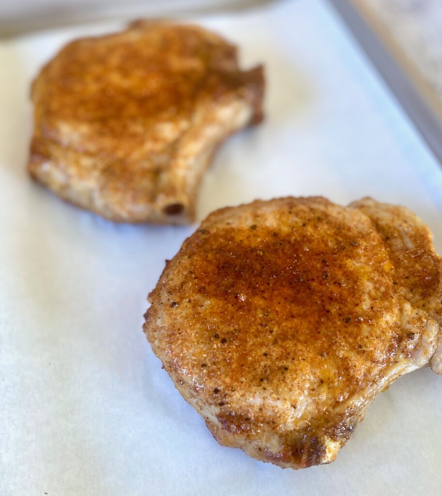 2 cooked seasoned pork chops
