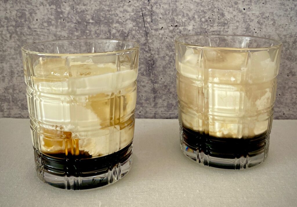 2 glasses white Russians