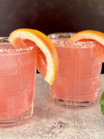 2 Paloma cocktails with salted rims