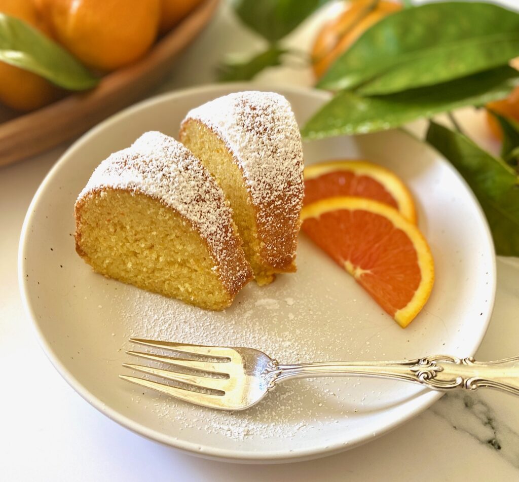 2 slices Olive Oil cake + fork