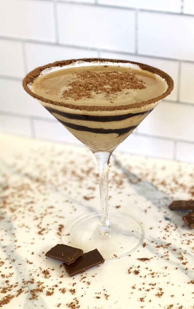 Chocolate Martini in a glass with chocolate shavings
