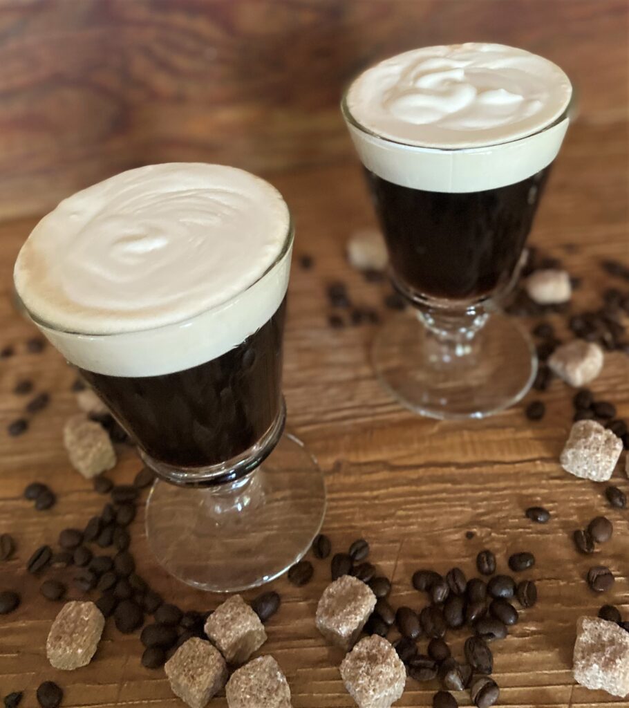 2 Irish Coffee on a wood board