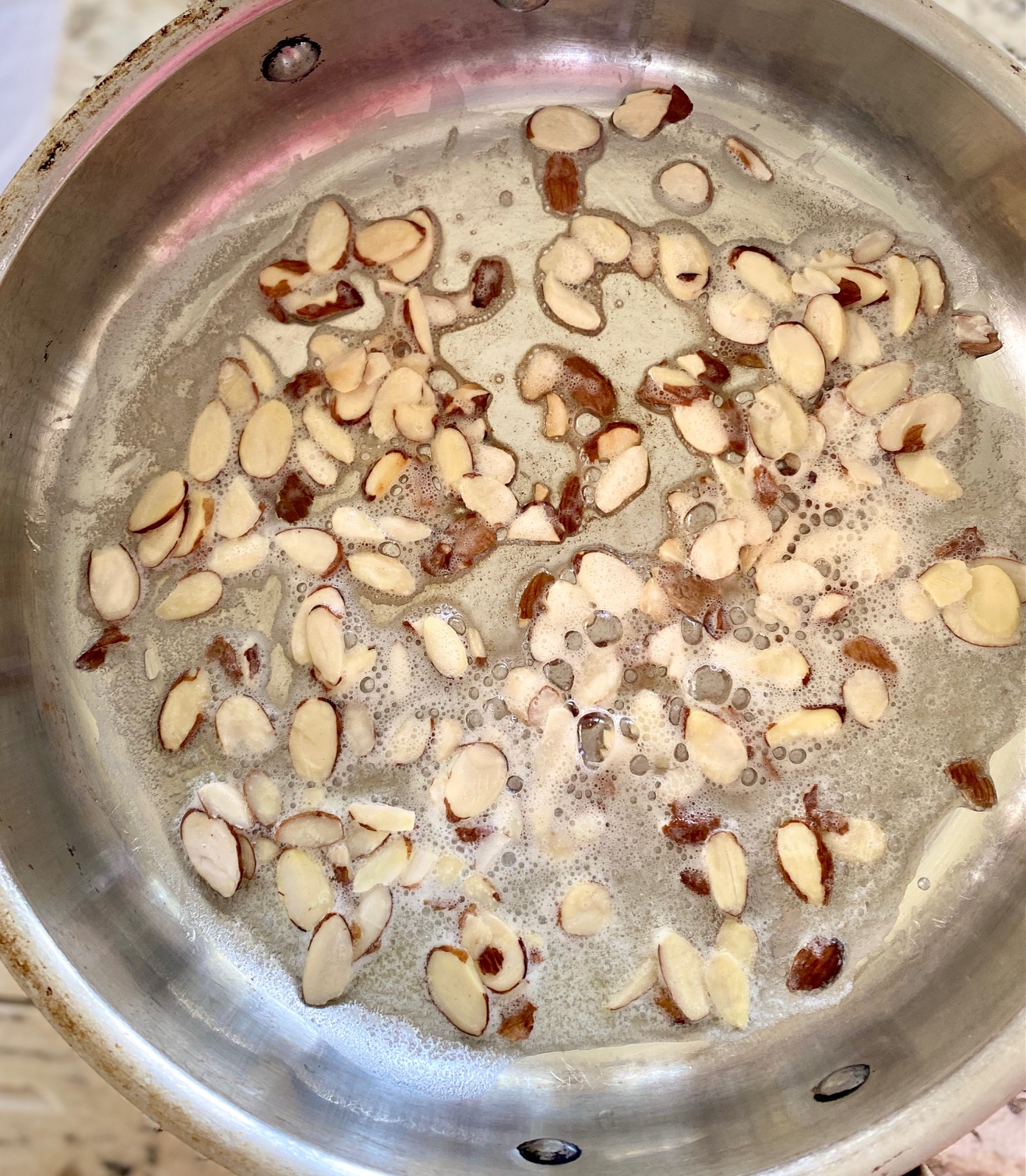 butter and almonds in a pan