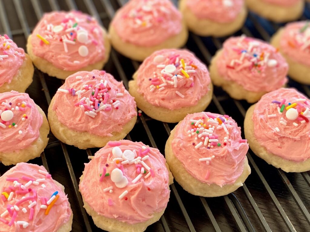 sugar cookies with pink frosting