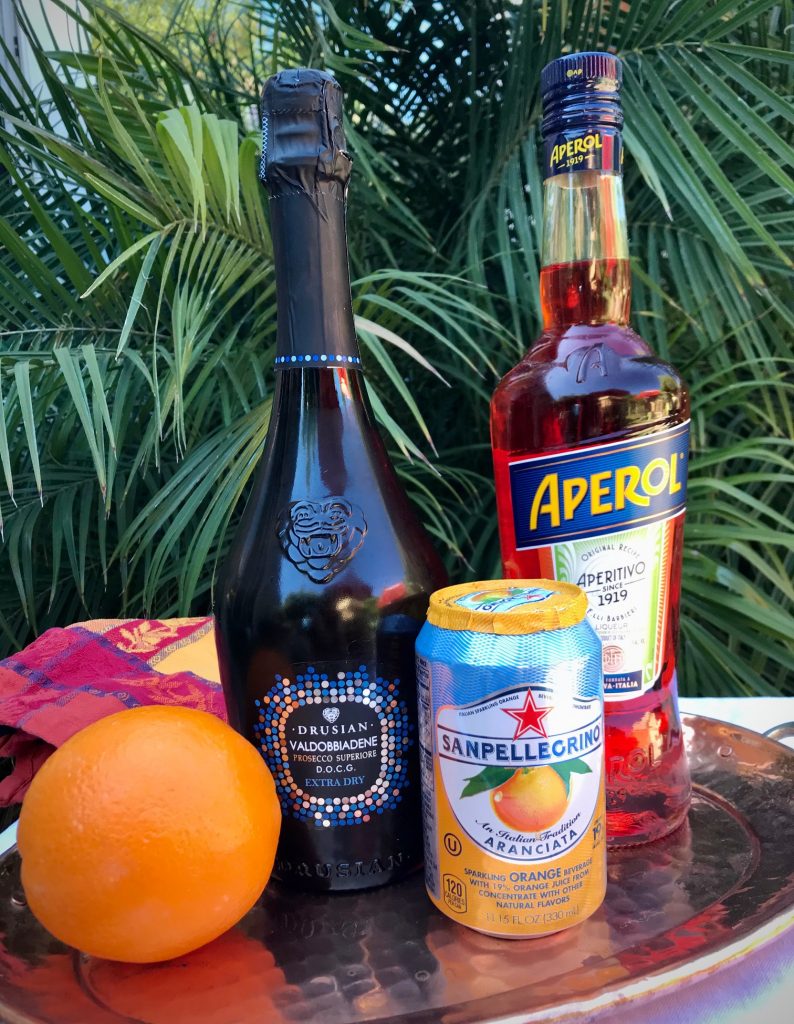 Aperol Spritz Ingredients on a tray