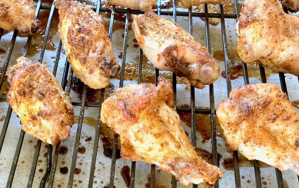 baked wings close up on rack