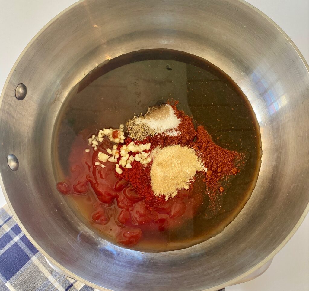 BBQ sauce ingredients in a pan
