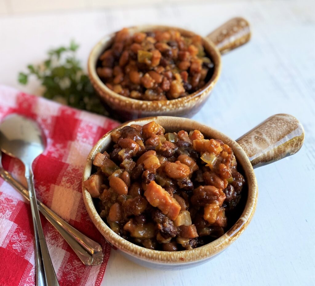 2 bowls of baked beans
