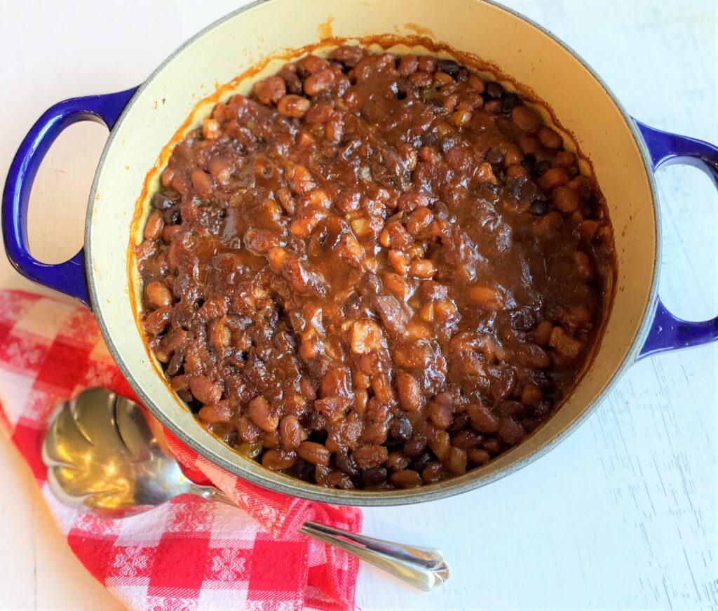 baked beans with spoon