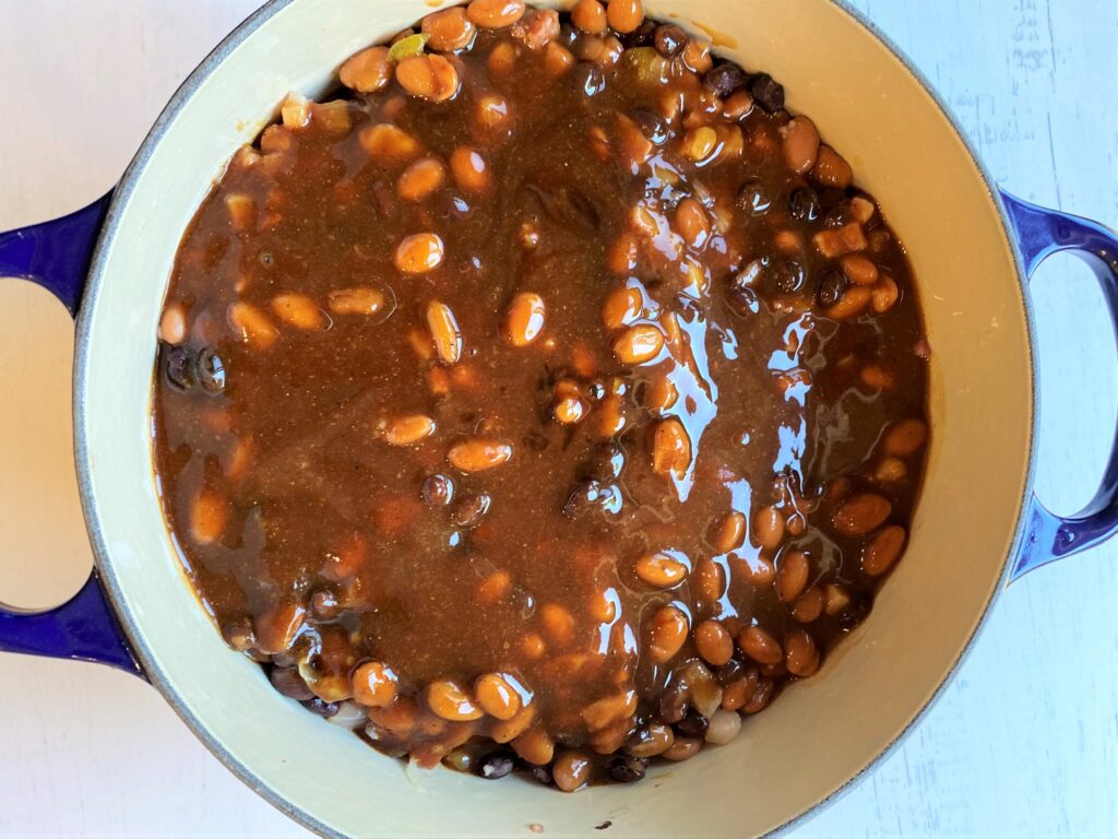 sauce and beans in a pot