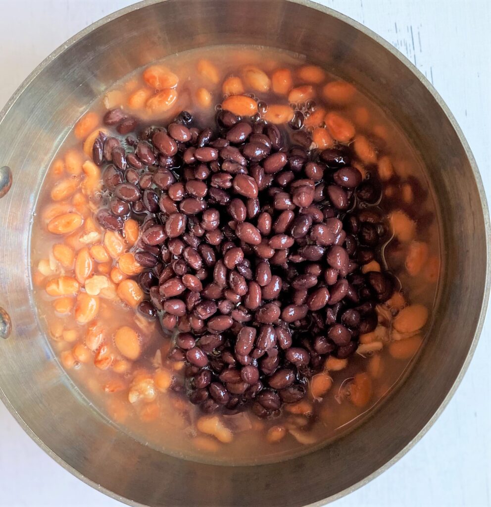 Black and pinto beans in a pan