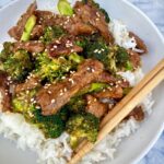 Beef broccoli stir fry with chopsticks