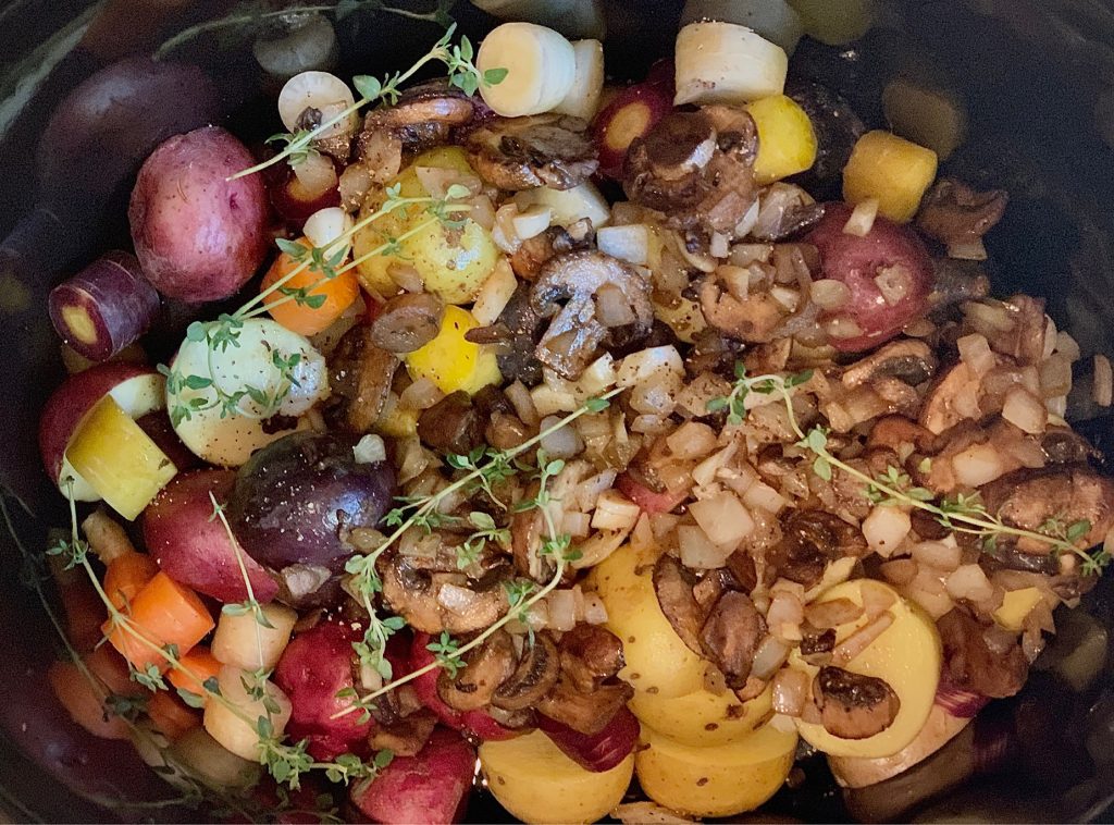 Guinness Irish Pot Roast and Vegetables ready to cook in slow cooker