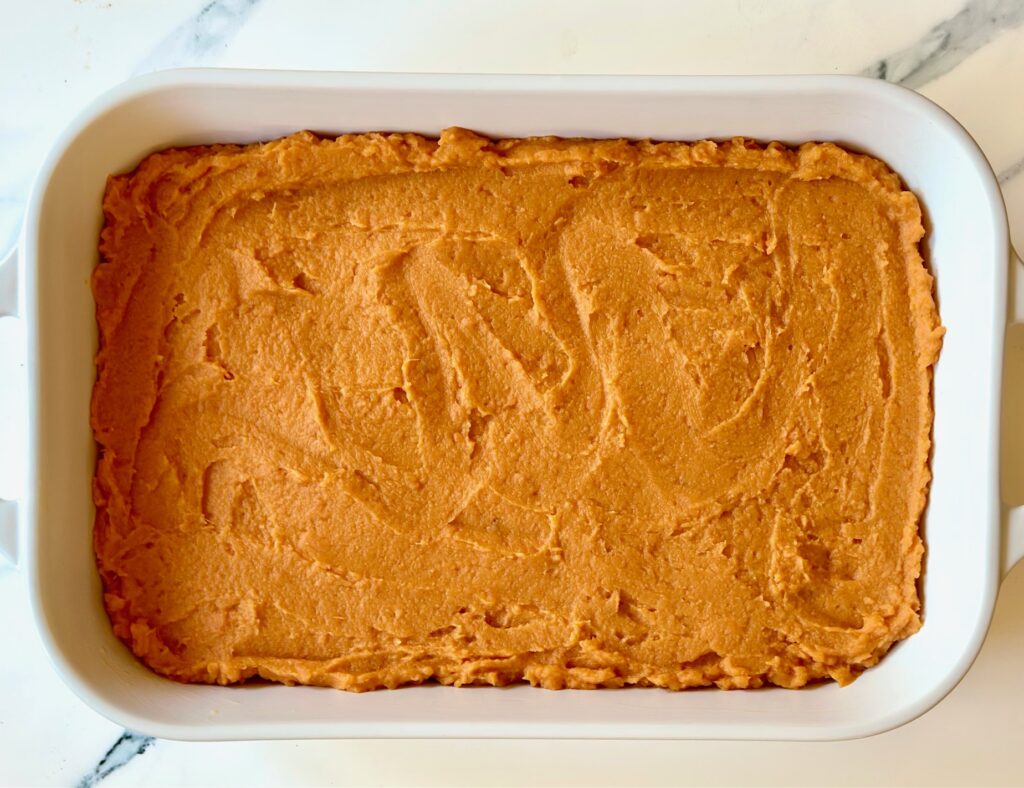 Blended Sweet potato filling in dish