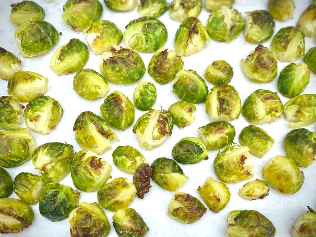 cooked sprouts on tray
