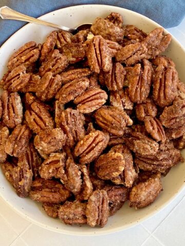 candied pecans in bowl