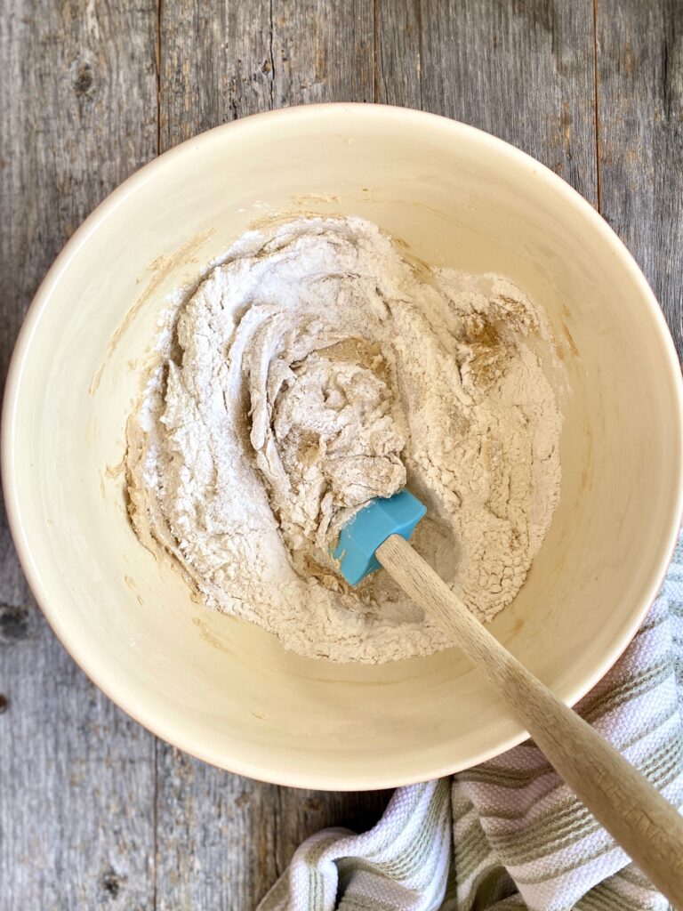 Mixing flours into cookie dough