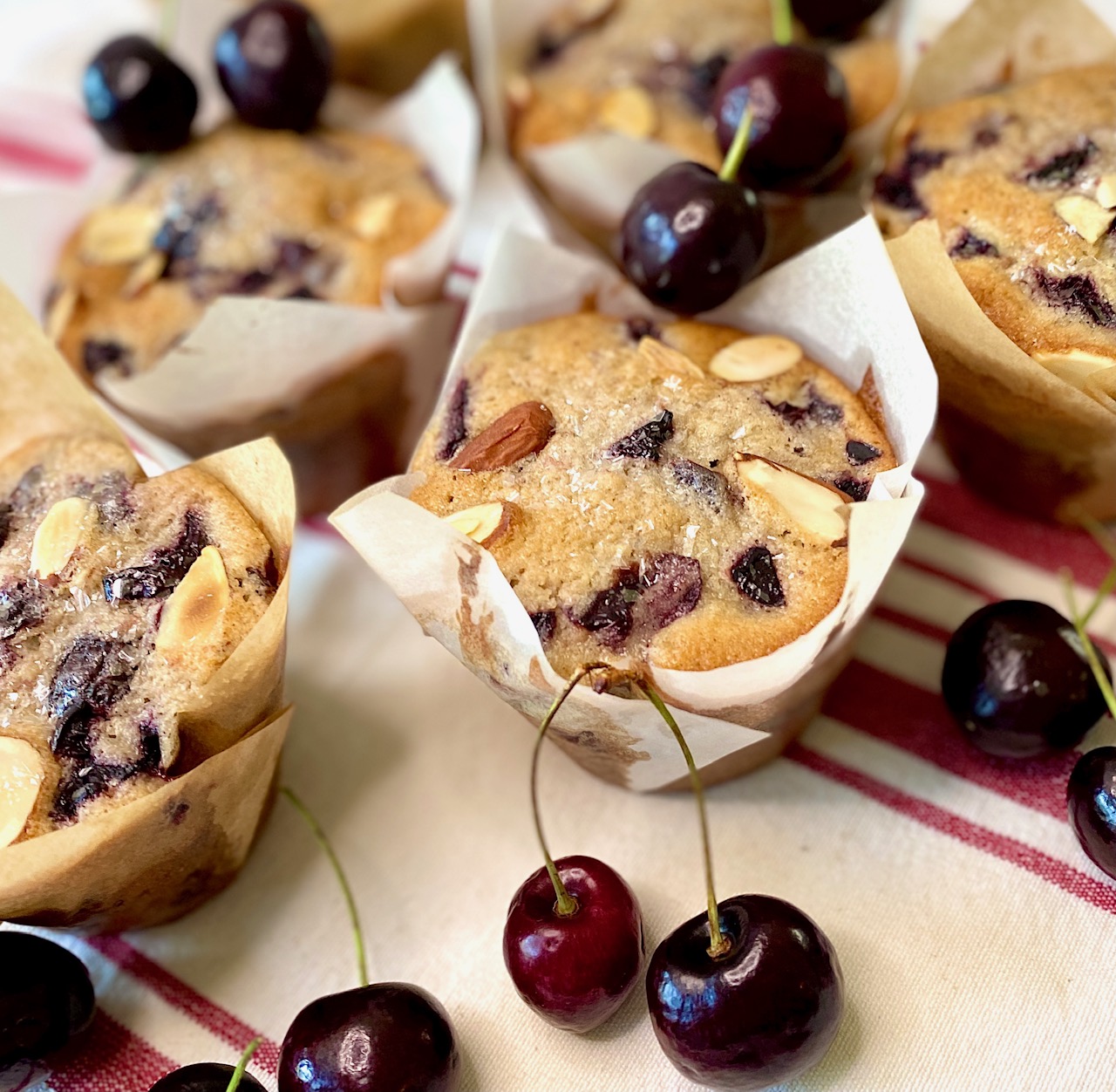 Muffins with fresh cherries
