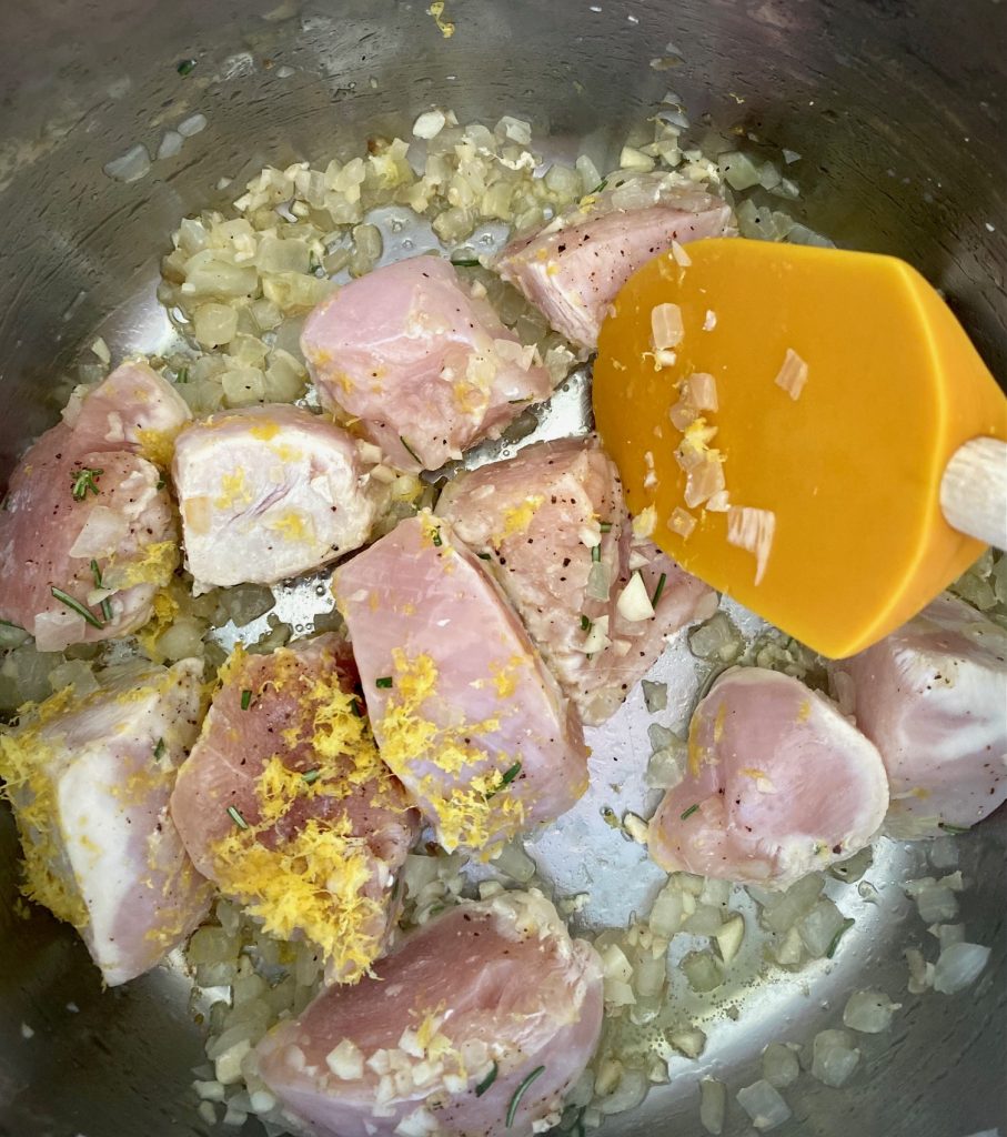 Chicken, lemon zest, onions and garlic
