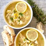 2 bowls of Greek Lemon Chicken Soup with bread