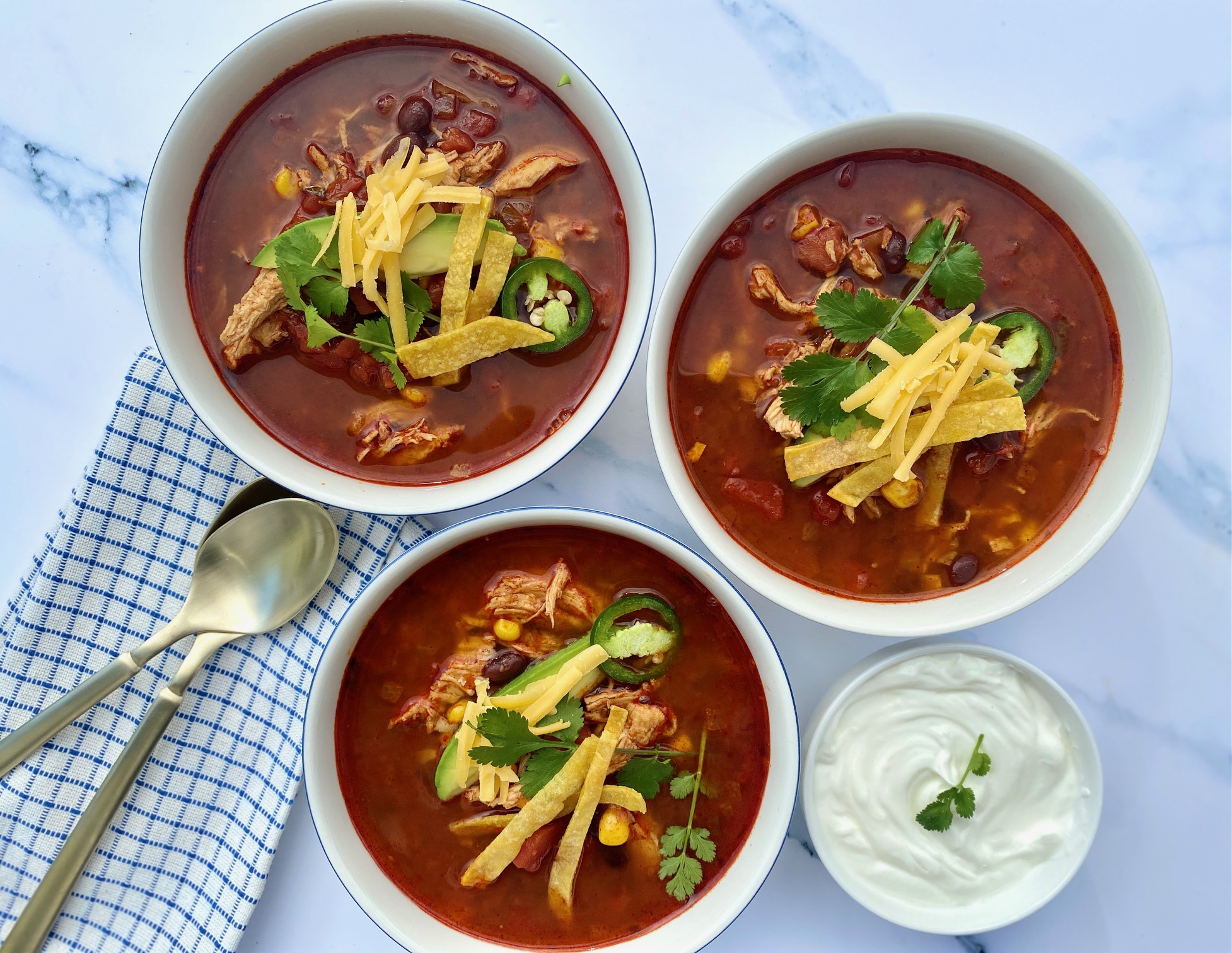 3 bowls of Chicken Tortilla Soup