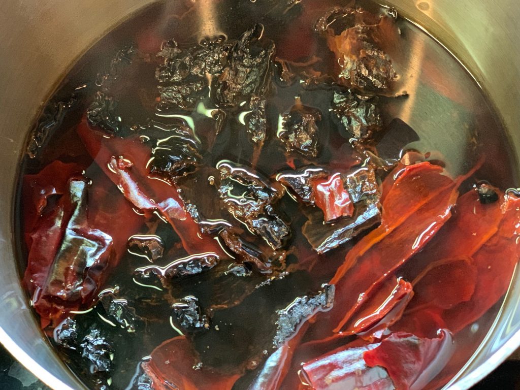 Chiles soaking for Chile Colorado