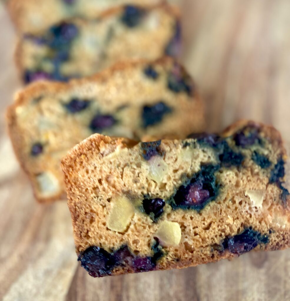 close up of blueberry bread