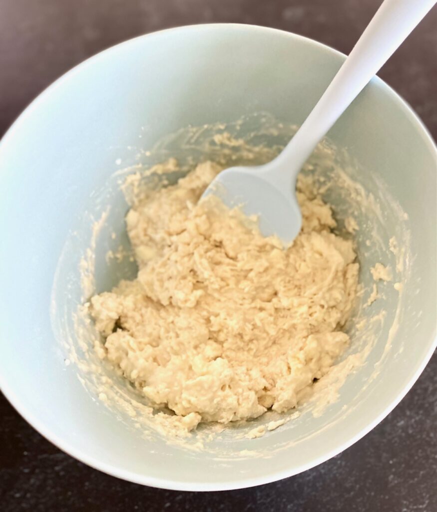 bowl of cobbler dough mixed up