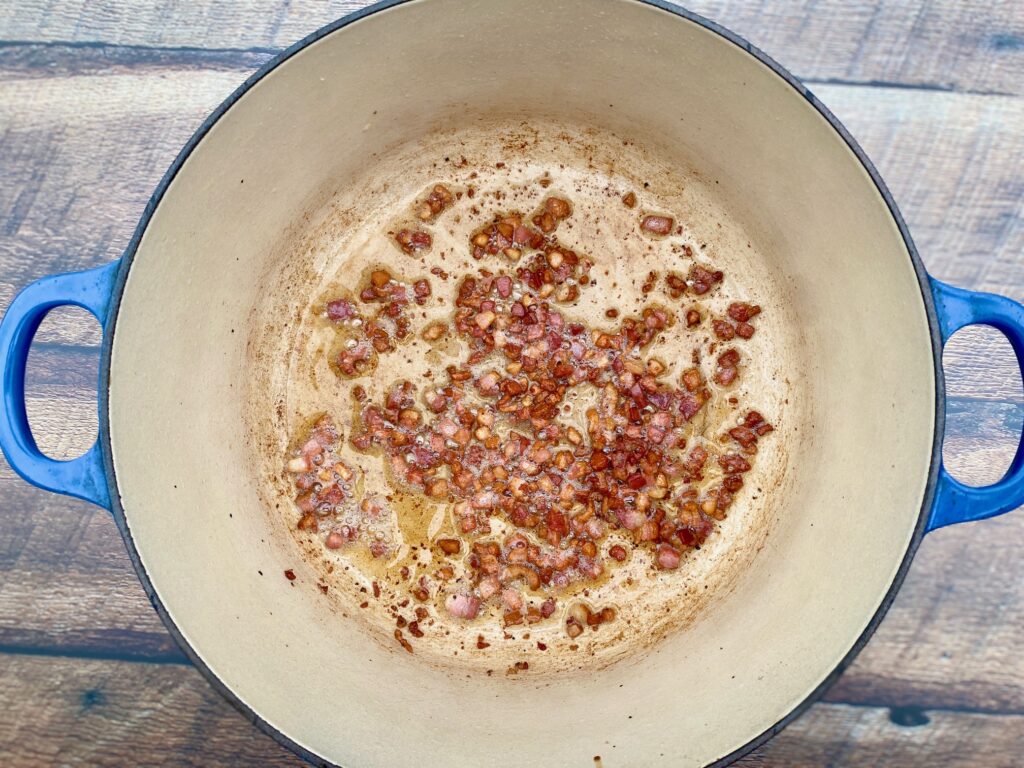 cooked pancetta in pan