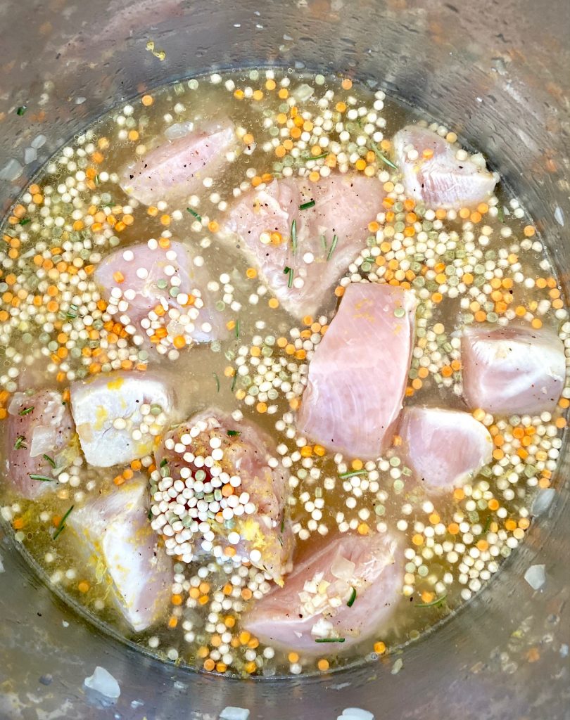 Couscous, rosemary added to instant pot