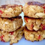6 stacked crab cakes