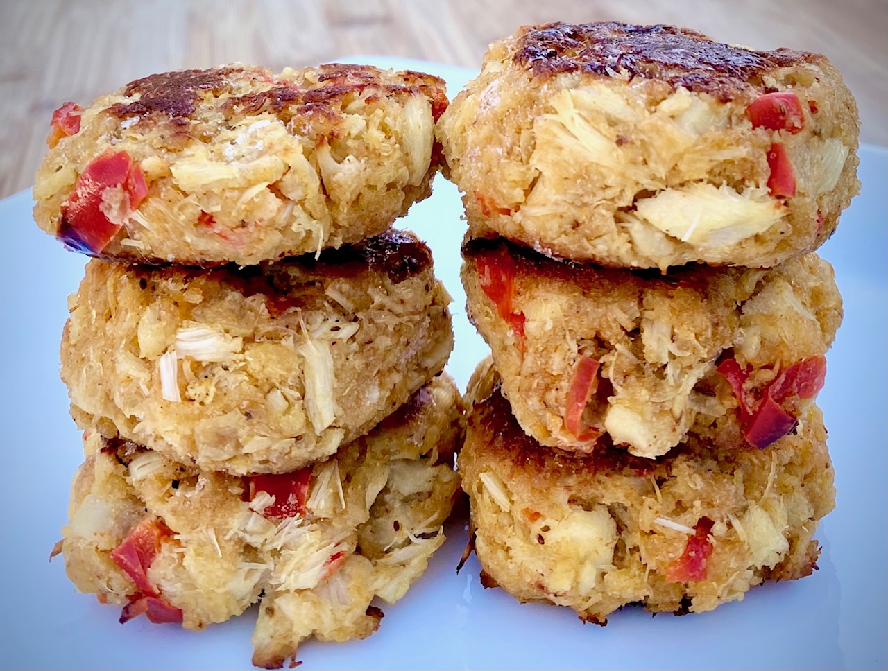 6 stacked crab cakes