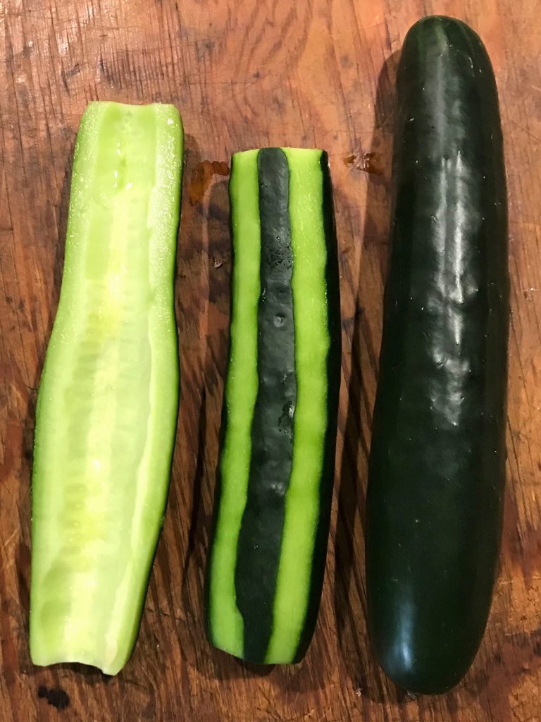 Cut in half and remove cucumber seeds