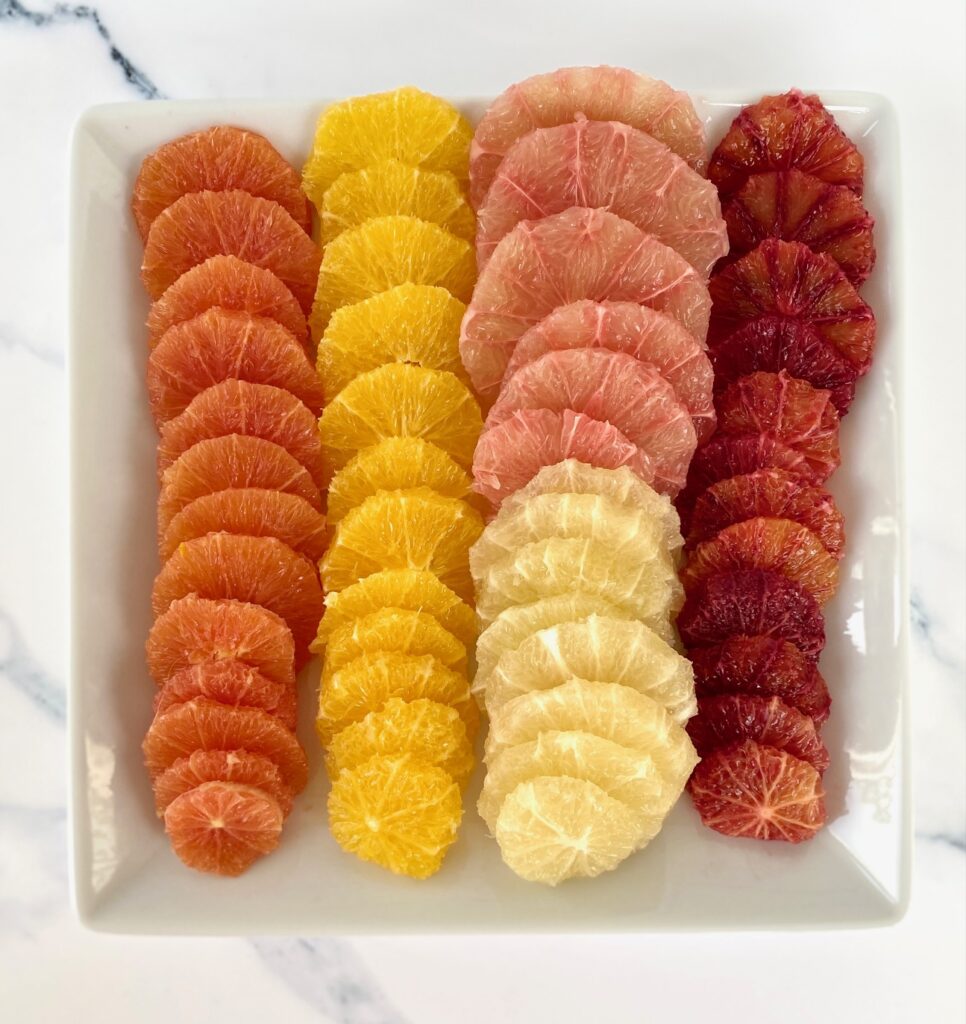 cut citrus on plate