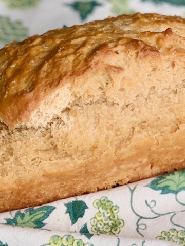 beer bread on a green flowered napkin
