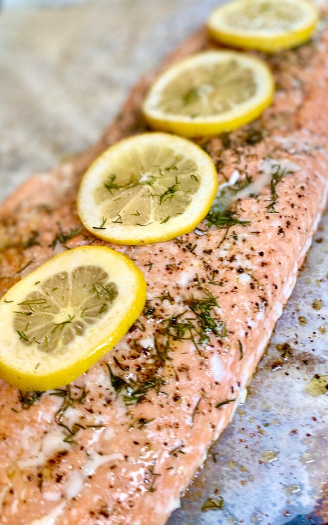full side of salmon with lemons