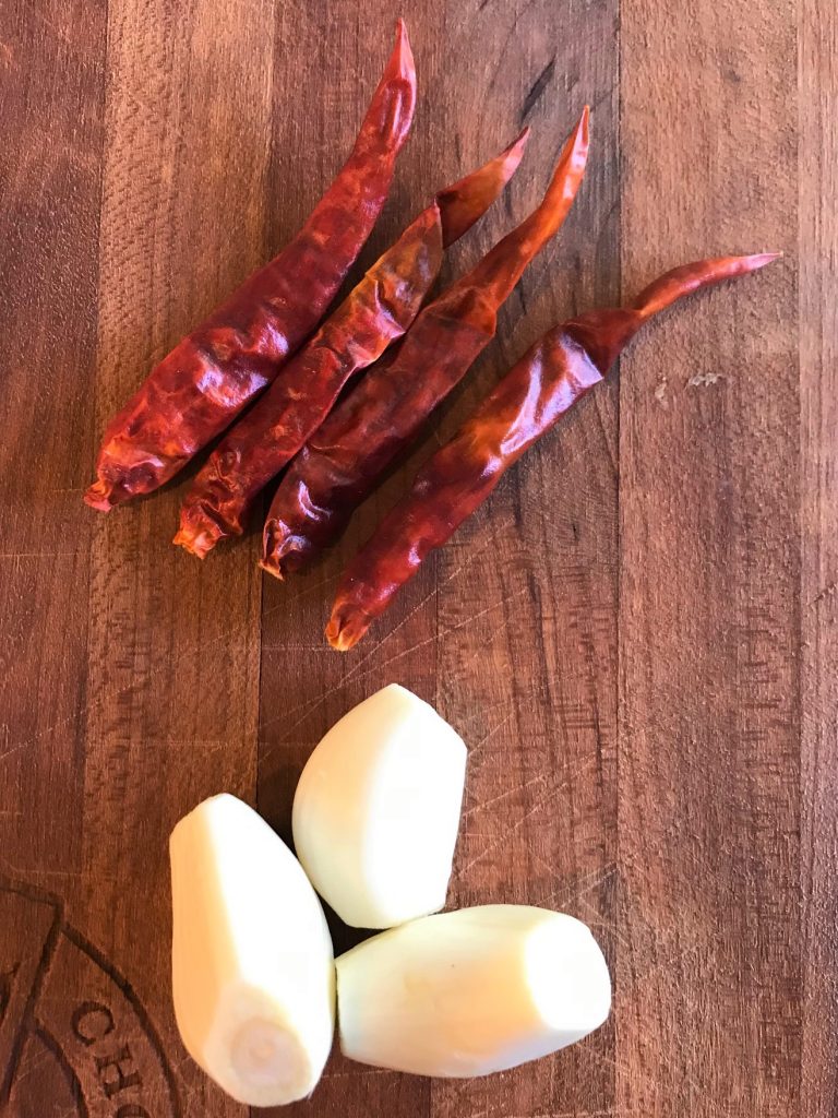 Garlic cloves and Dried Red Chili Peppers