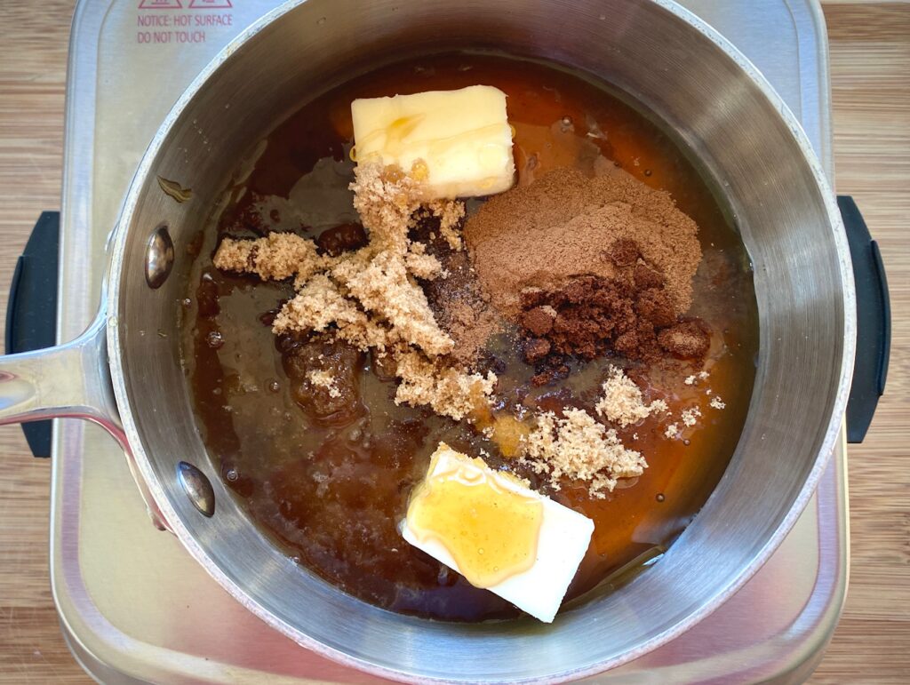 ham glaze ingredients in a pan
