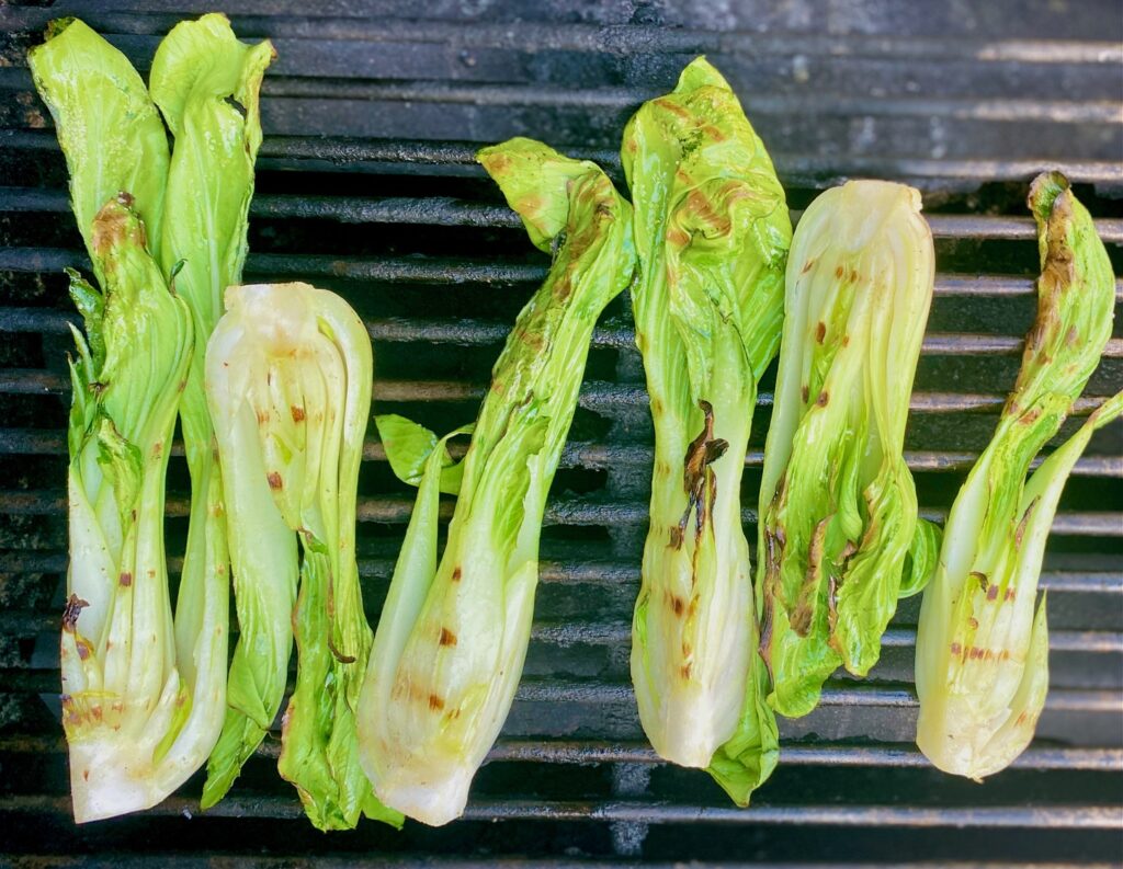 baby bok choy on a gas grill