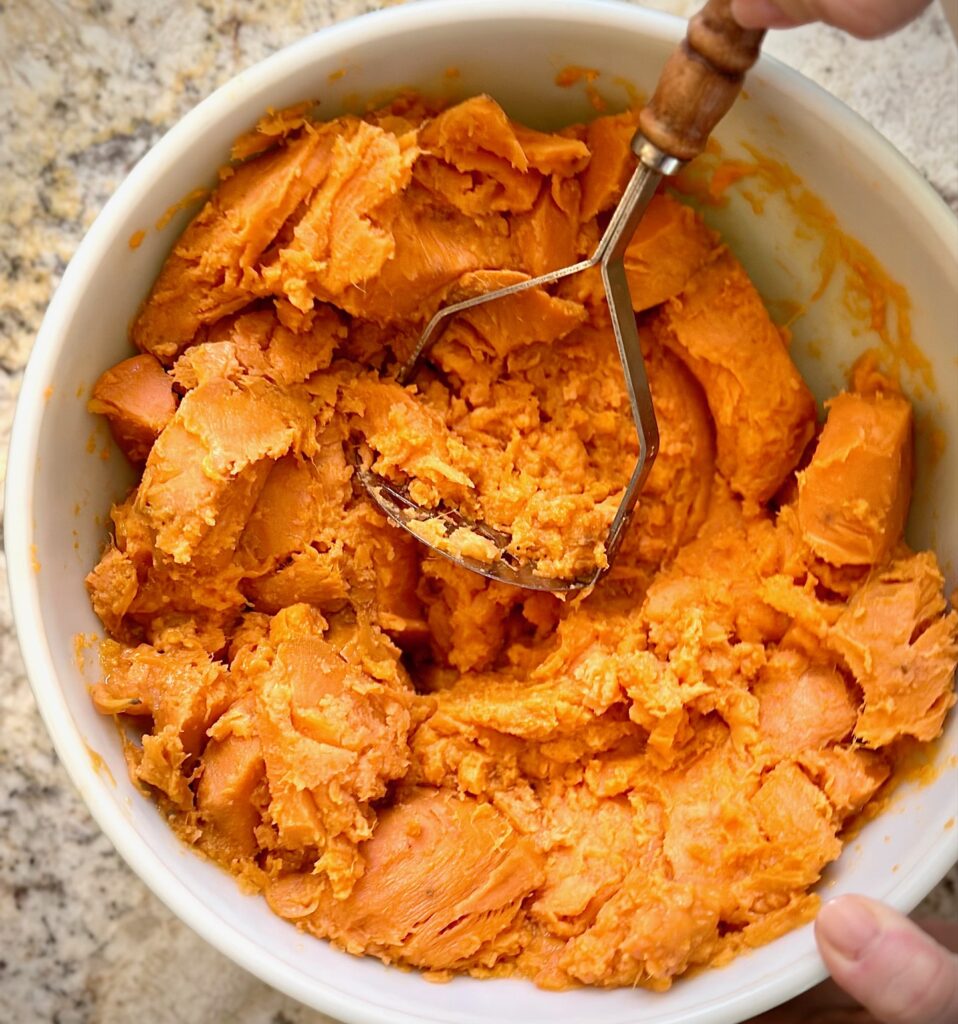 Hand mashed sweet potatoes