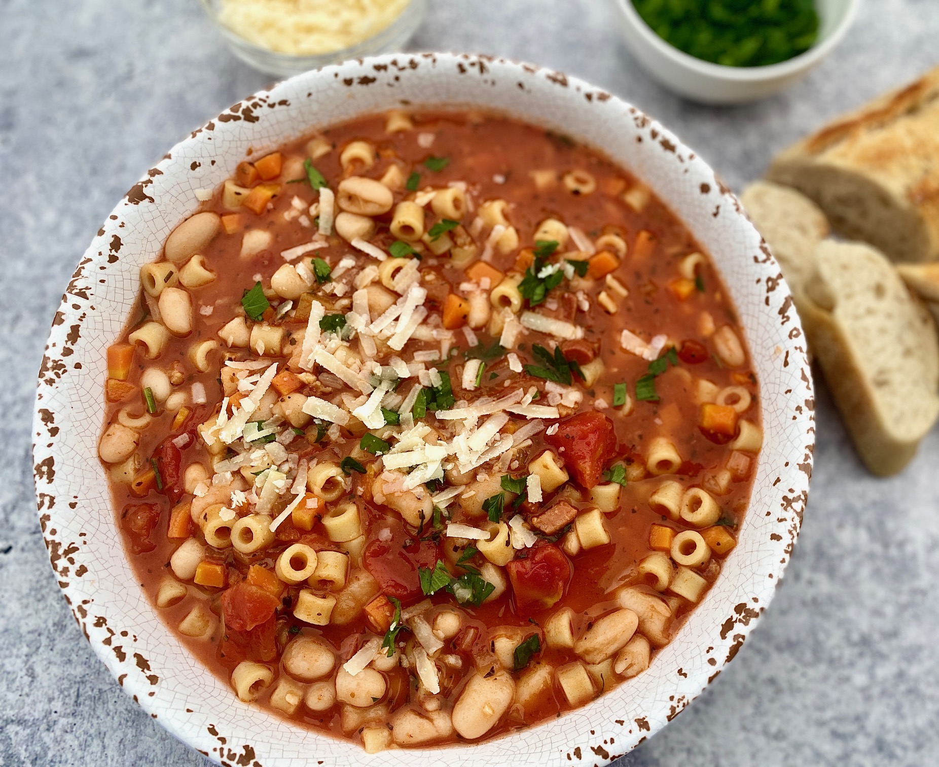 a bowl of pasta fagioli