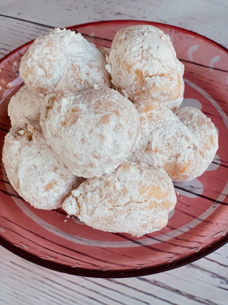 Easy Bacon Beignets on a pink plate