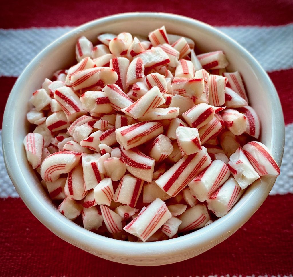 Chopped Peppermint Candy in a bowl