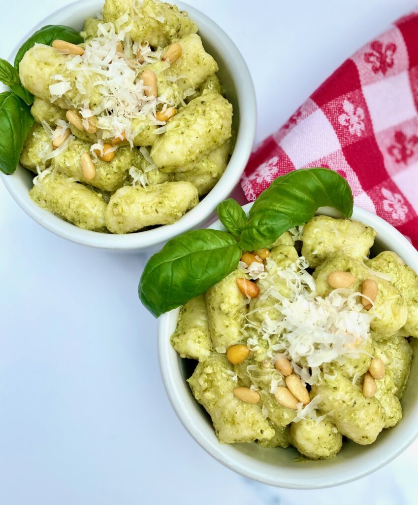 2 bowls of creamy pesto gnocchi