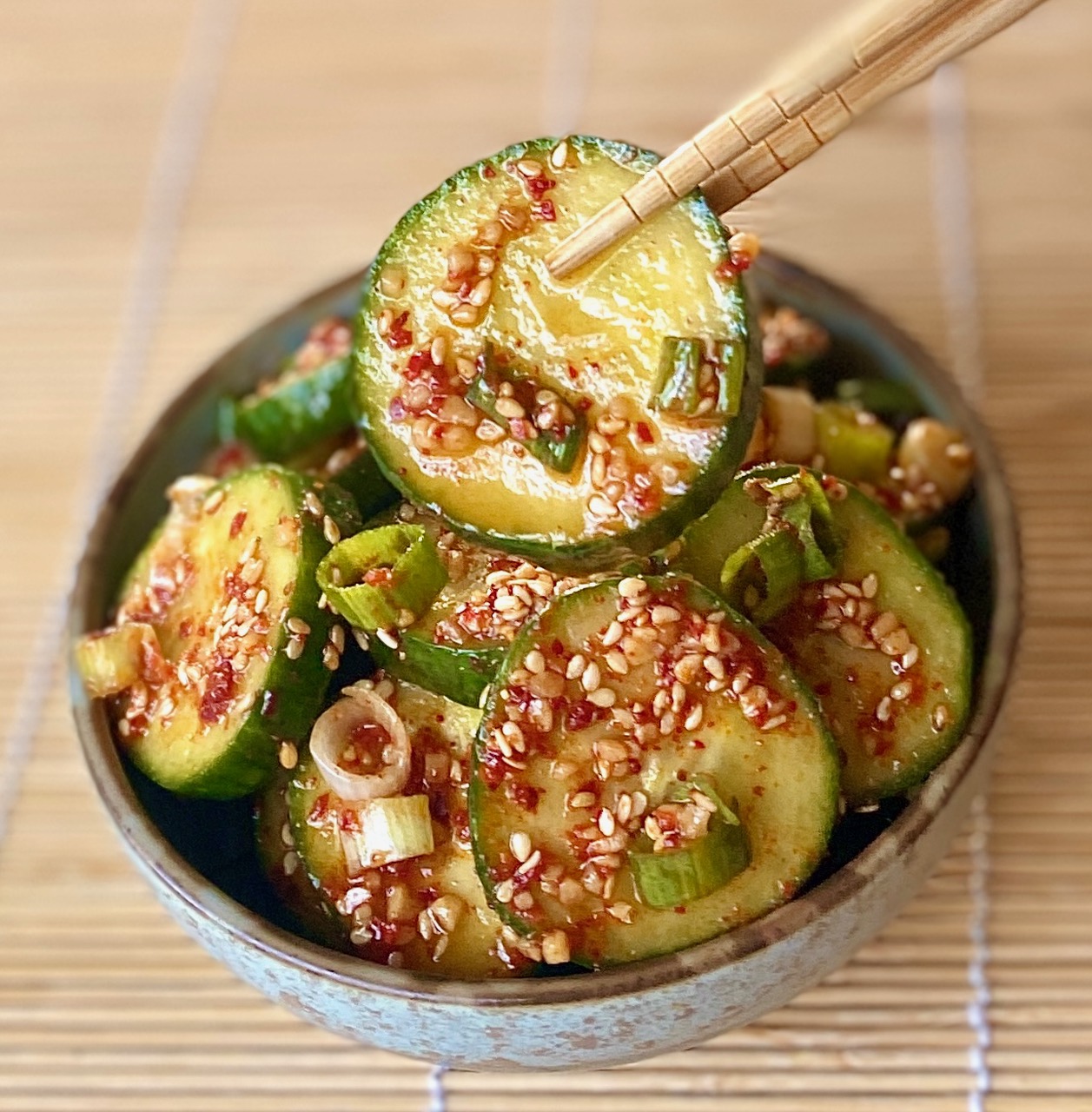 Korean cucumbers with chopsticks