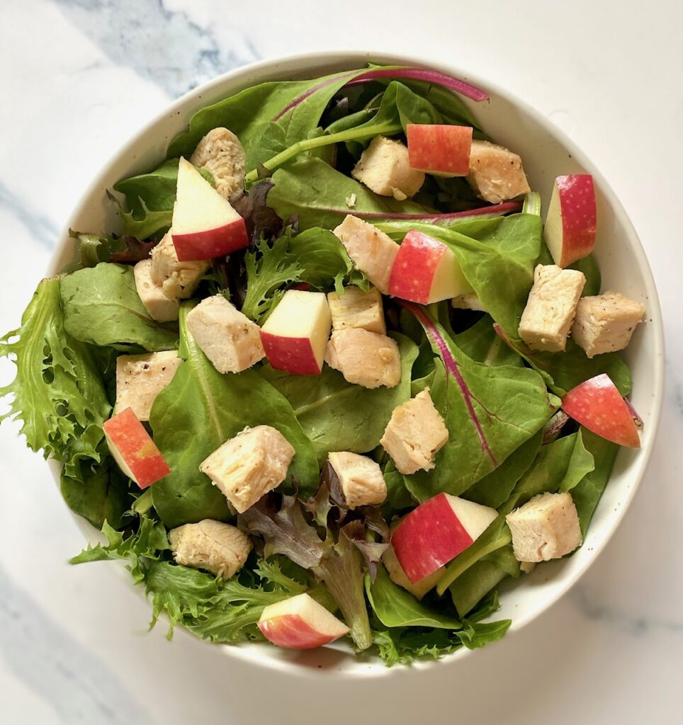 Lettuce, chicken, apples