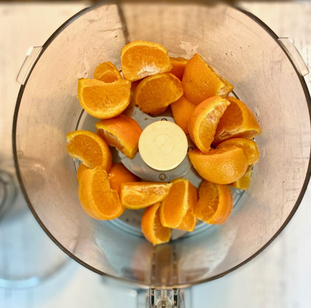 cut oranges in food processor
