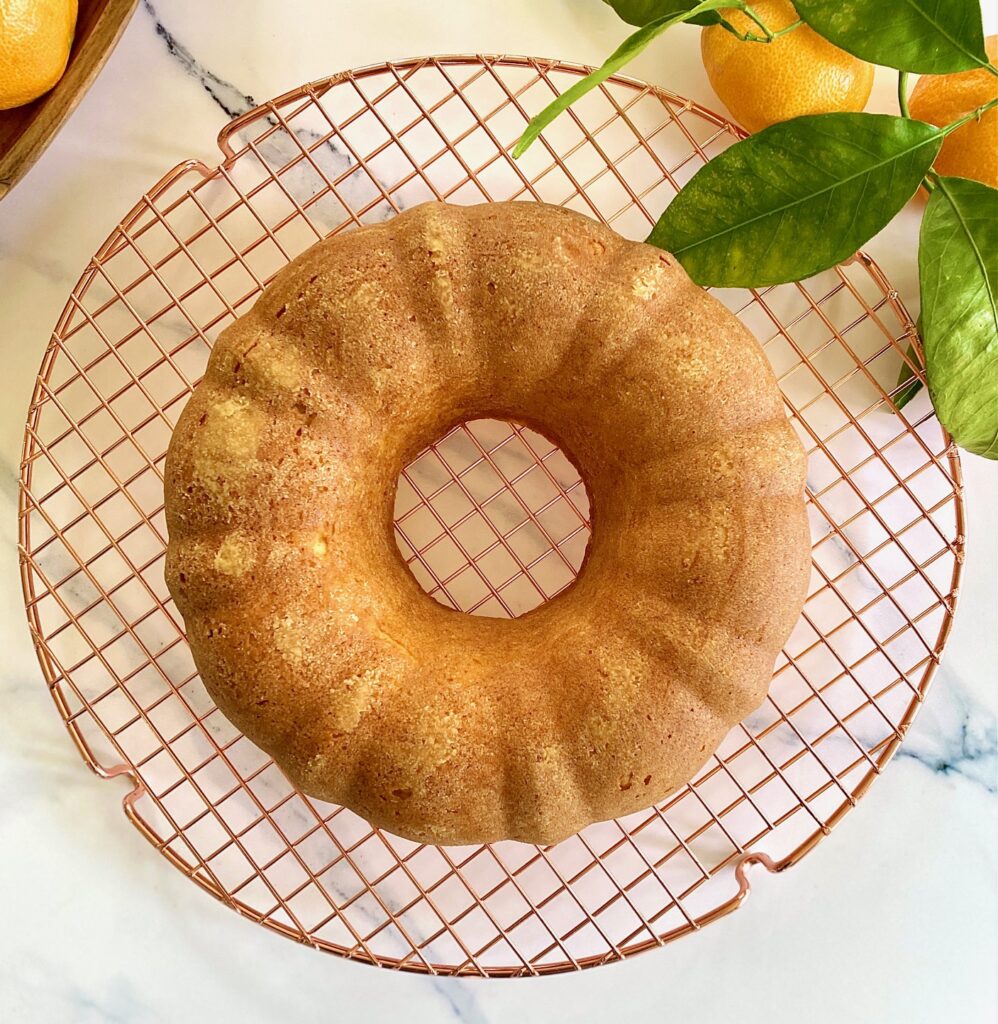 Orange Olive oil cake on a cooling rack